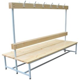 Скамейка для раздевалки двухсторонняя, со спинкой и вешалкой (2 м.) М766Г